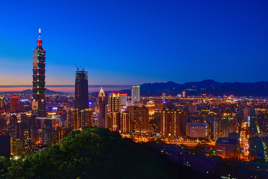 Taipei 101 Skyline at Blue Hour from Xiangshan