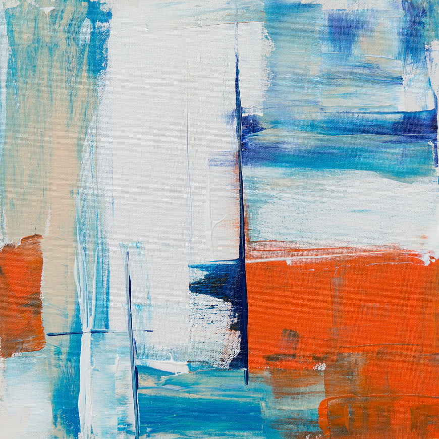 Abstract Blue and Orange Canvas Painting with Textured Brushstrokes