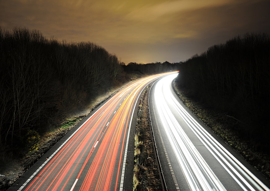 Highway Light Trails Long Exposure Night Traffic