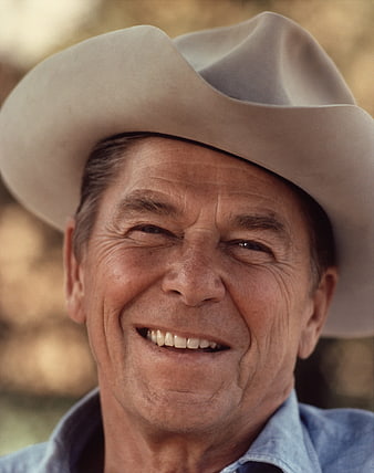 Portrait of Ronald Reagan Smiling in Cowboy Hat
