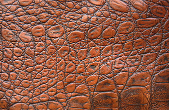 Close-up of textured brown leather surface with natural grain pattern