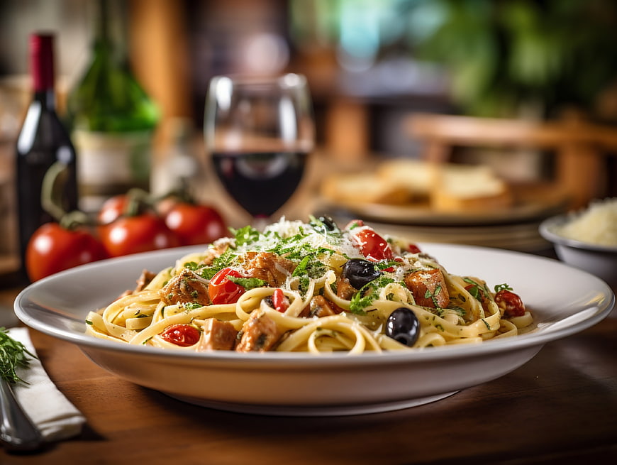 Delicious Spaghetti with Chicken, Tomatoes, and Olives