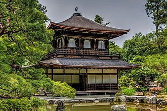 Traditional Japanese Pagoda Temple in Garden