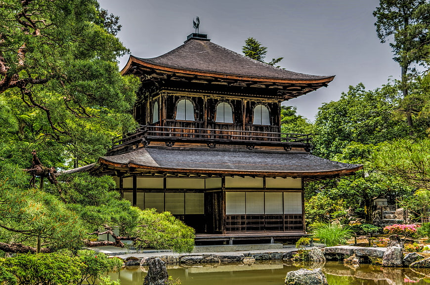 Traditional Japanese Pagoda Temple in Garden