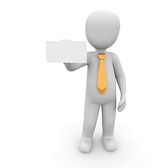 3D Business Man Holding Blank White Sign