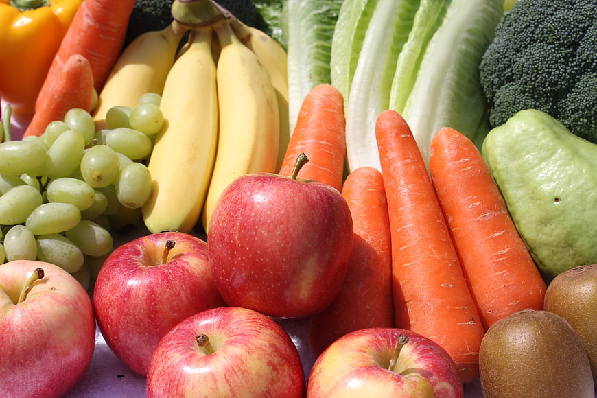 Fresh Assorted Fruits and Vegetables Display