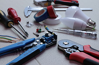 Professional Electrician Tools And Wiring Equipment Flat Lay