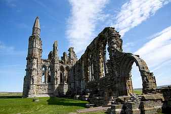 Whitby Abbey Ruins on Sunny Day with Blue Sky