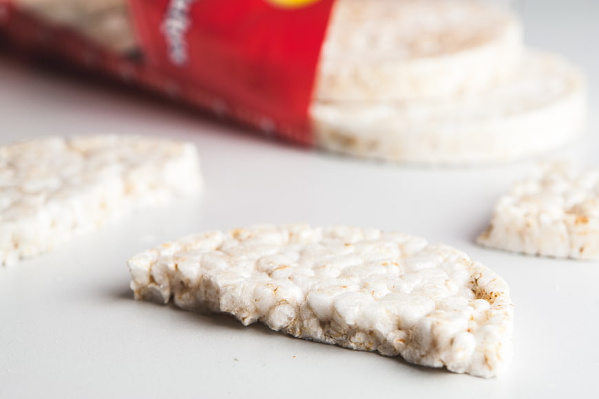 Close-up of white rice cakes on a clean surface