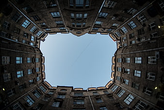 Low angle view of St. Petersburg apartment courtyard sky