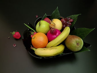 Vibrant Mixed Fruit Bowl Still Life On Dark Background