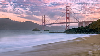 Golden Gate Bridge Sunset Long Exposure Beach Landscape