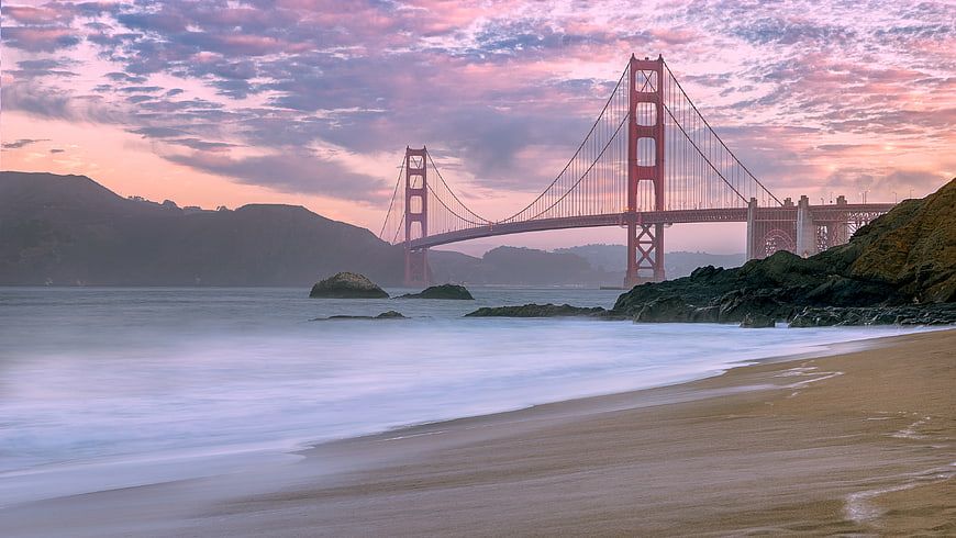 Golden Gate Bridge Sunset Long Exposure Beach Landscape