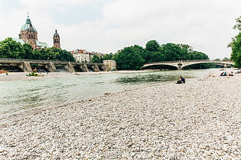 Wide River Landscape with Church and Bridges in Dresden