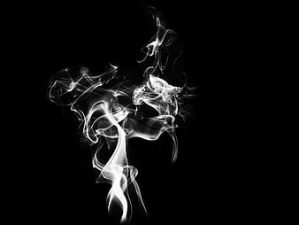 White Smoke Swirls on Black Background Abstract Texture