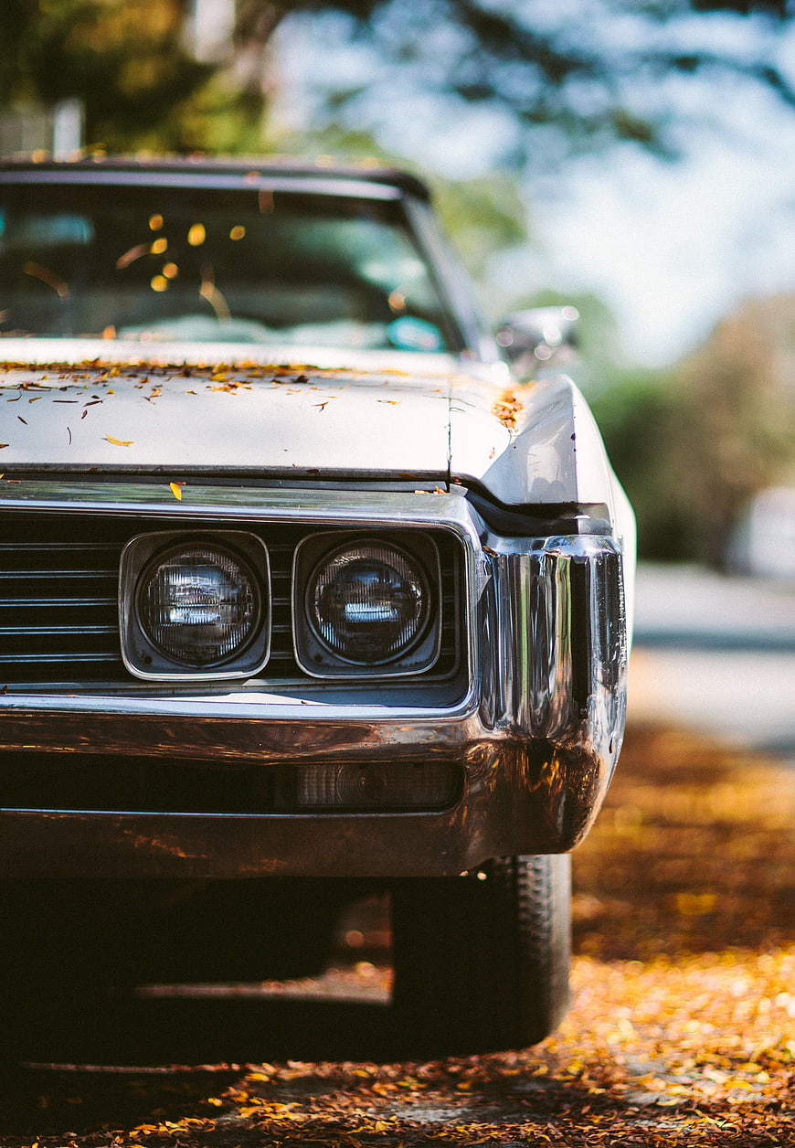 Close-Up Front Headlights of Vintage Classic Car