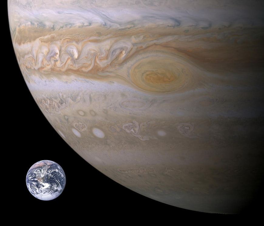 Jupiter and Earth Size Comparison in Space