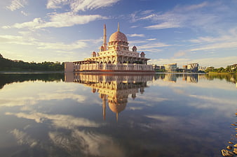 Pink Mosque Reflection in Lake Putrajaya at Sunset