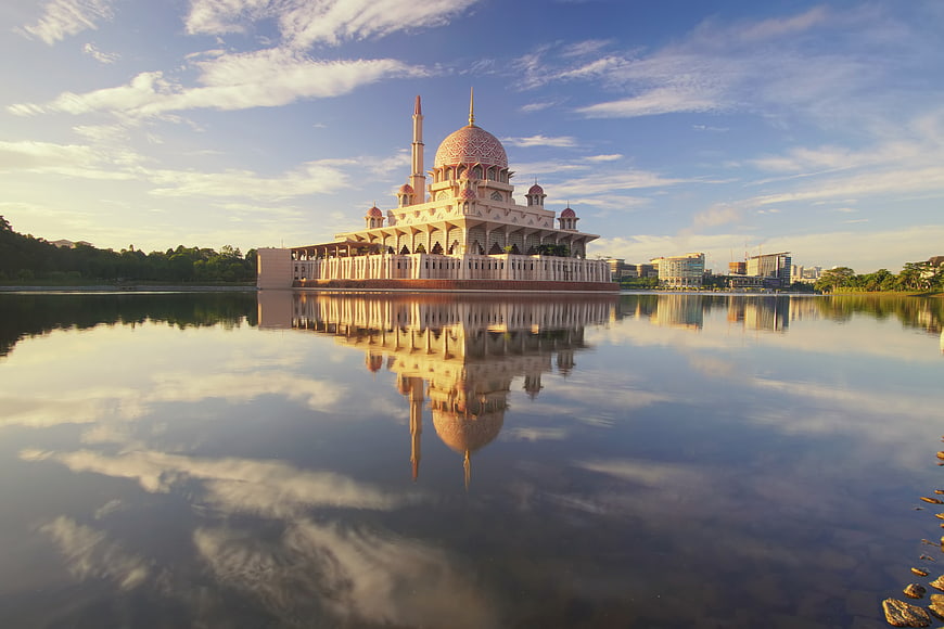 Pink Mosque Reflection in Lake Putrajaya at Sunset
