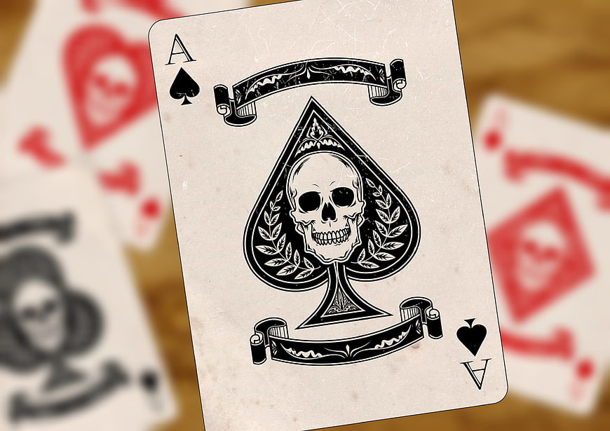 Vintage Ace of Spades Playing Card with Skull Design