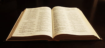 Open Bible on Dark Wooden Surface