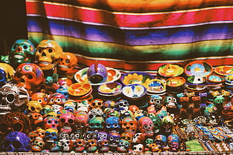 Vibrant Mexican Day of the Dead Sugar Skulls and Hand-Painted Art