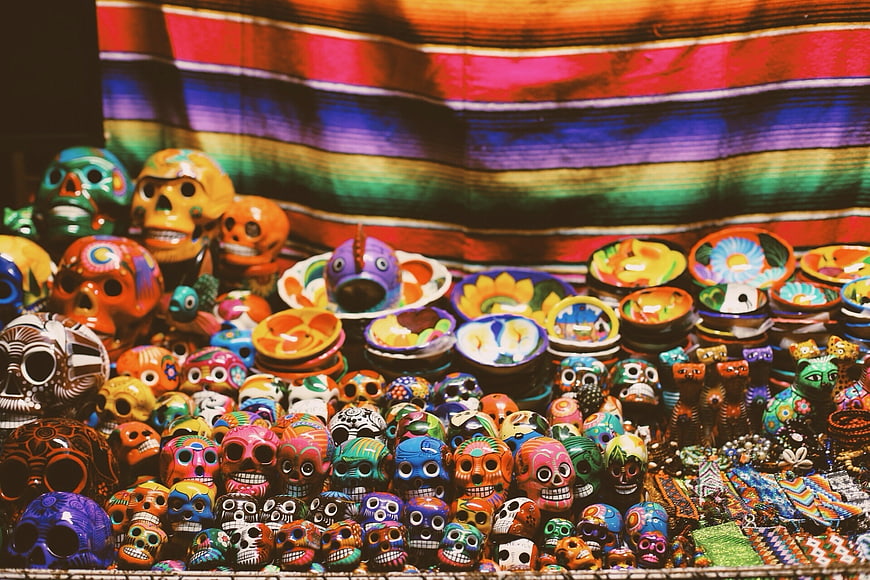 Vibrant Mexican Day of the Dead Sugar Skulls and Hand-Painted Art