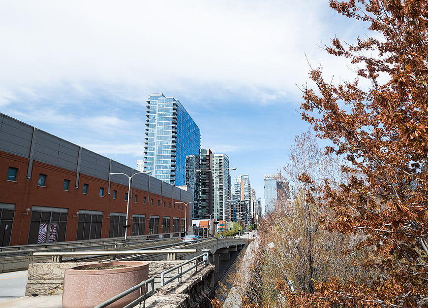 Urban Cityscape with Modern Skyscrapers and Autumn Trees