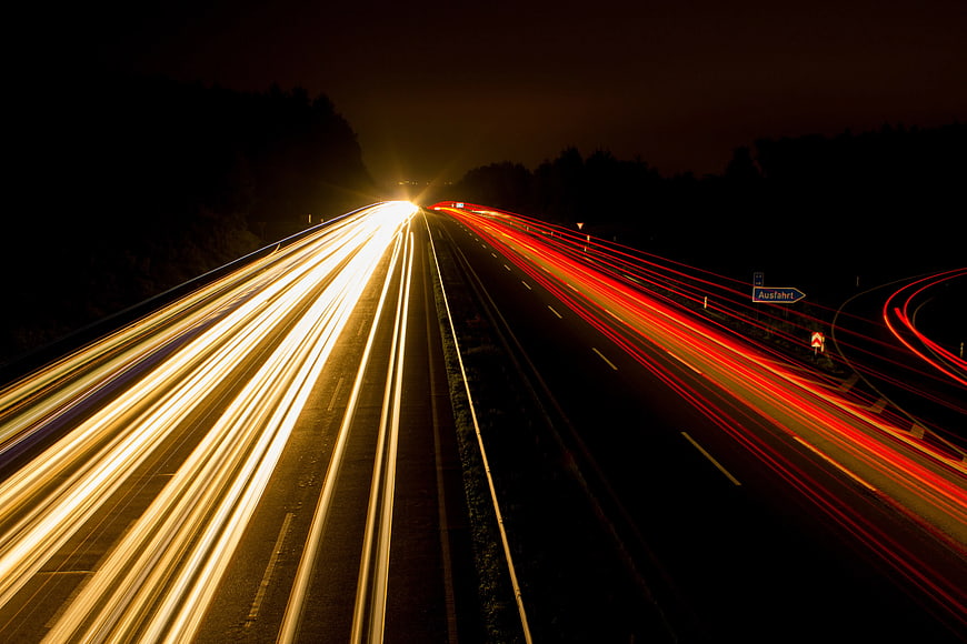 Long Exposure Light Trails on Highway at Night
