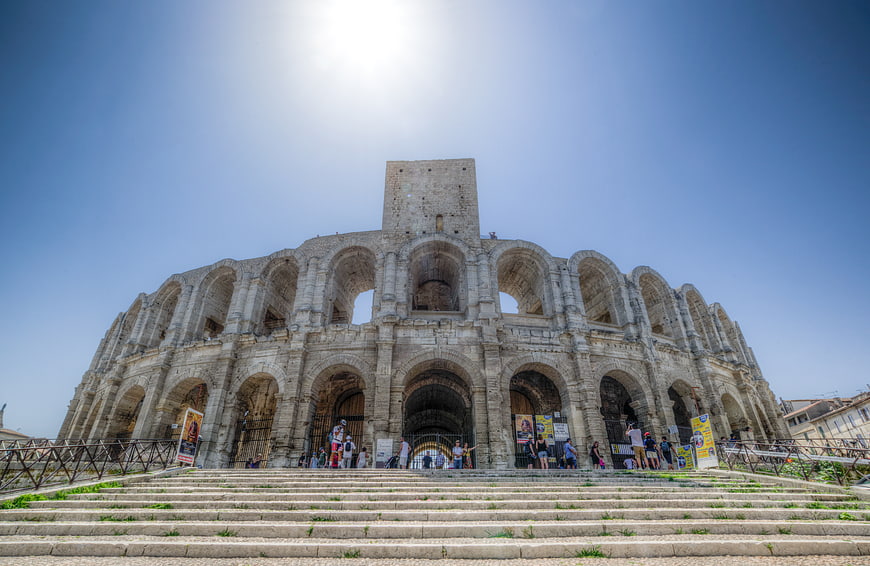 Arles Amphitheatre in France with Blue Sky