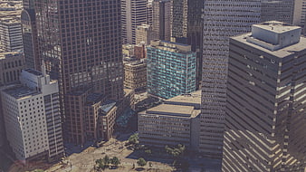 Aerial View of Downtown City Skyline with Skyscrapers