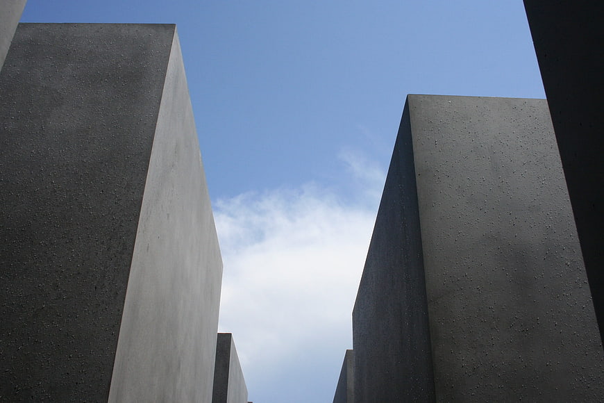 Low angle view of concrete slabs at the Holocaust Memorial in Berlin