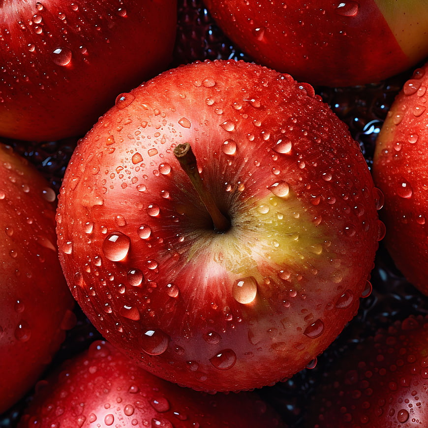 Fresh Red Apple with Water Droplets Close-Up