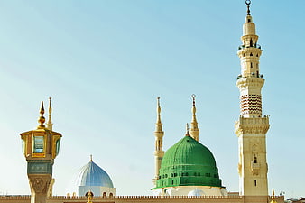 Green Dome and Minarets of Al-Masjid an-Nabawi in Medina