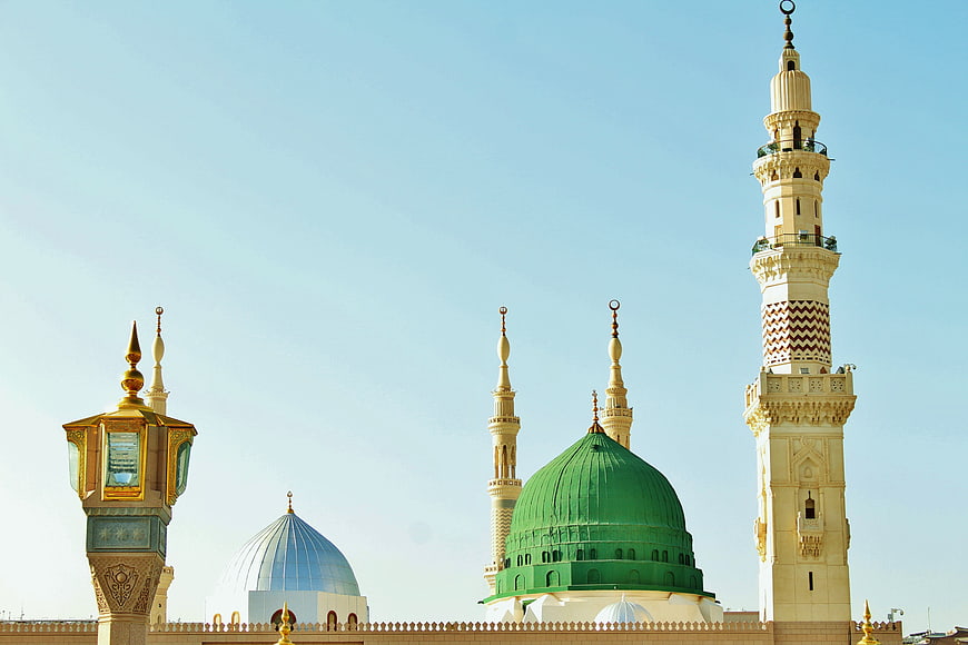 Green Dome and Minarets of Al-Masjid an-Nabawi in Medina