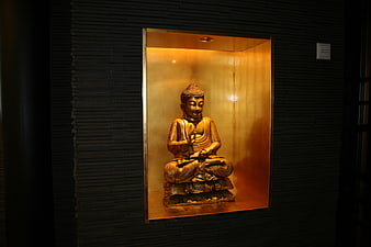 Golden Buddha Statue in Illuminated Niche
