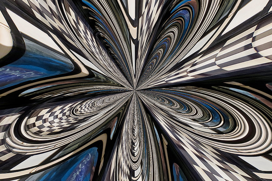 Abstract black white and blue kaleidoscope pattern