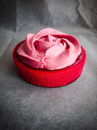 Pink Rose Cream Tart on Red Crust