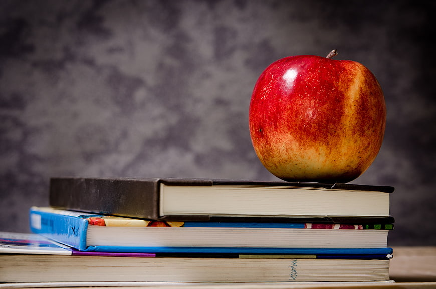 Red Apple on Stack of Books for Education