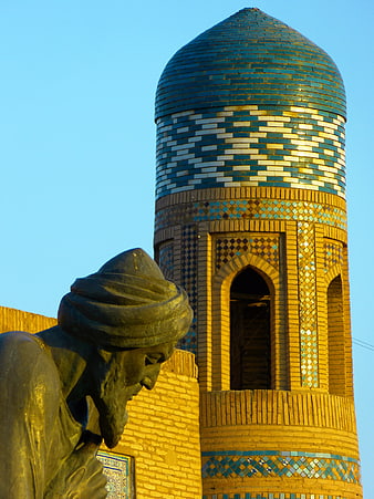 Statue of Al-Khwarizmi with Khiva Minaret Background