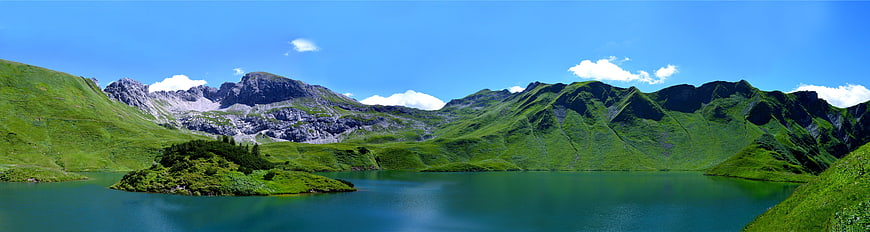 Panoramic View of Schrecksee Mountain Lake in the Allgäu Alps