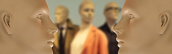 Conceptual 3D Render of Mannequin Heads in Profile with Blurred Background