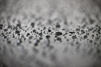 Macro water droplets on textured surface in black and white