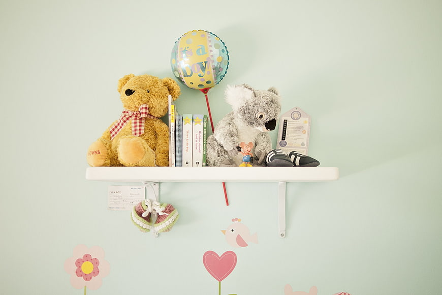 Baby Boy Nursery Shelf with Teddy Bear and Koala