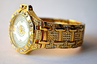 Luxury Gold Diamond Studded Wristwatch Product Photography