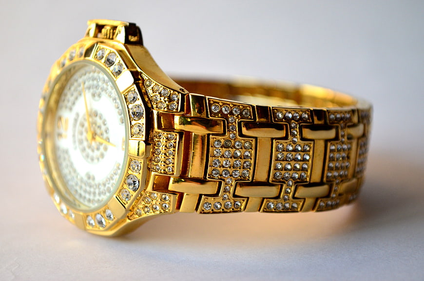 Luxury Gold Diamond Studded Wristwatch Product Photography