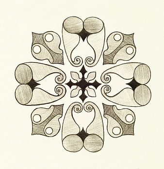 Symmetrical pencil drawing of an ornate oriental pattern