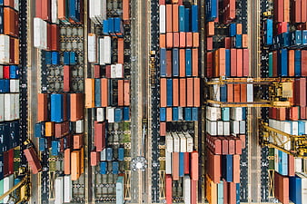 Aerial View of Colorful Shipping Containers in Port