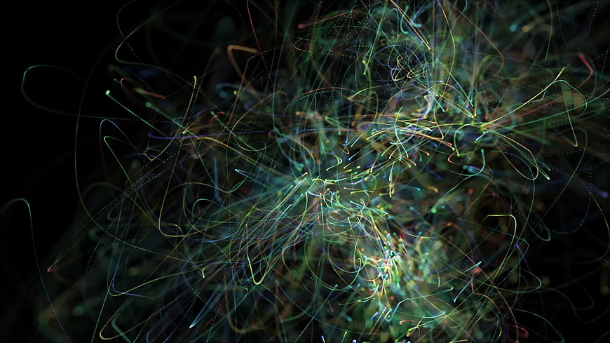 Abstract Flowing Light Trails on Black Background