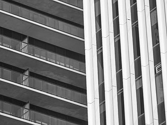Black and White Modern Building Facade with Balconies